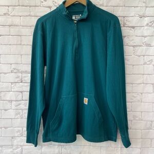 Carhartt Sweater Men Large Relaxed Fit Green Zip Work Wear Pullover Cotton Blend